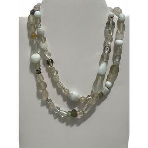 Long‎ Beaded Statement Fashion Necklace White Green